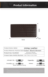 Details zur dunkelbraunen gewebten langen Brieftasche mit Maßen 19x10x1cm und Fächern