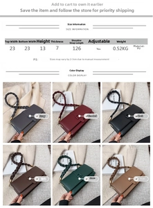 Detailed size chart and specifications for woven handle PU leather shoulder bag