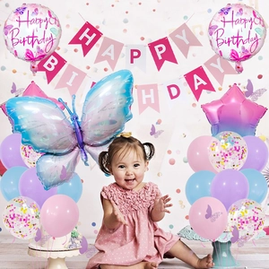Schmetterling Party Deko Set mit lila Sternballons und Happy Birthday Banner für Kinder