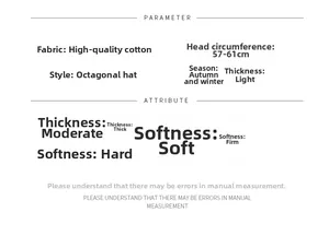 Size specifications for men's cotton newsboy hat, head circumference 57-61cm for autumn winter