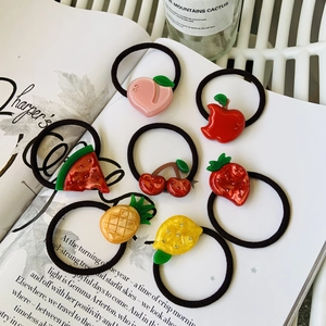 Cute Fruit Resin Hair Ties For Women Girls Rhinestone Lemon Strawberry Apple Watermelon Peach Pineapple Elastic Hair Bands