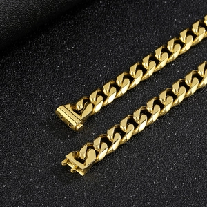 Classic 10mm golden stainless steel Cuban link chain necklace with polished clasp