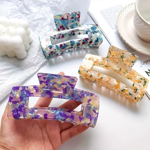 Large Acetate Hair Claw Clip Rectangular Hollow Marble Tortoiseshell Checkerboard Pattern Elegant Accessory For Women