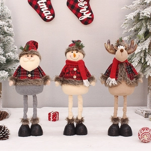 Standing Christmas plush dolls set including Santa, Snowman and Reindeer with plaid fabric