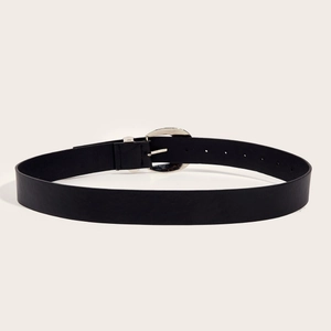 Retro black leather belt for women featuring a minimalist silver horseshoe buckle