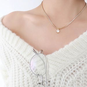 Minimalist 18K gold-plated stainless steel chain necklace with a single cubic zirconia pendant