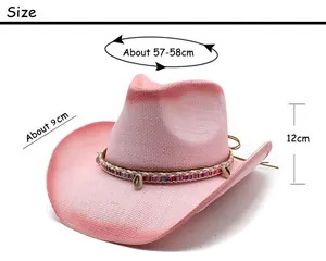 Größentabelle für rosa gewebten Stroh-Cowboyhut mit 57-58cm Kopfumfang