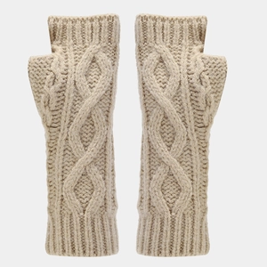 Chic cable knit fingerless gloves in cream beige for women's winter warmth