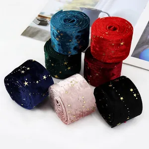 DIY gold foil velvet ribbons set with star patterns for hair accessories and gift wrapping