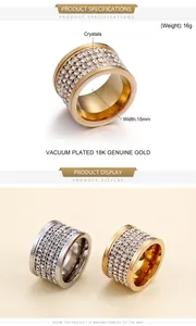 Dettaglio macro della fascia da 15 mm con quattro file di zirconi e placcatura oro 18K