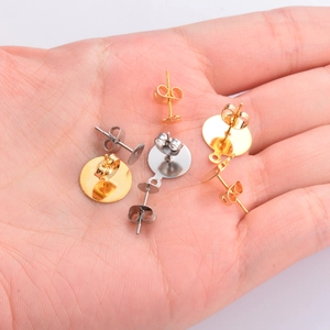 DIY stainless steel stud earring bases and backs in gold and silver, assorted sizes