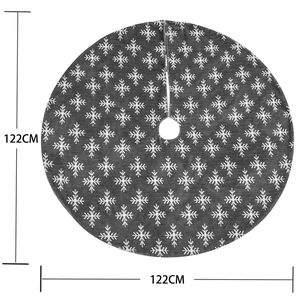 Gray 122cm Christmas tree skirt with white snowflake patterns and plush soft texture