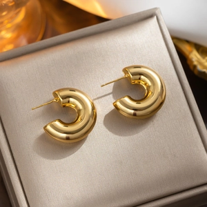 Chic 18K gold plated thick hollow hoop earrings displayed in a luxury jewelry box
