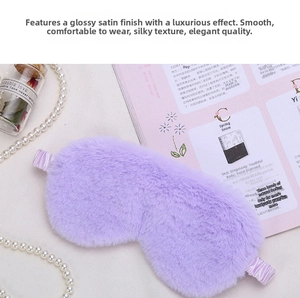 Detailed view of the soft purple plush eye mask with a comfortable elastic satin strap