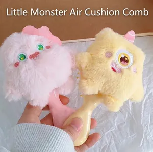 Cute monster plush air cushion hairbrushes in pink and yellow for women and kids