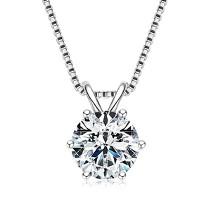 Classic six-prong moissanite solitaire necklace on s925 silver box chain with reflection