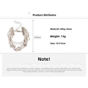 Detail view of multi-layer geometric chain bracelet with crystal accents and alloy charms