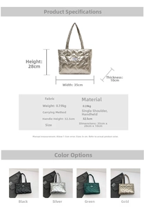 Detailed size chart for quilted tote bag with dimensions width 35cm and height 28cm