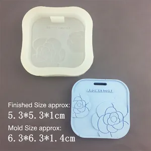 Moule carré en silicone avec motif camélia pour fabrication de pierres d'arôme et bijoux