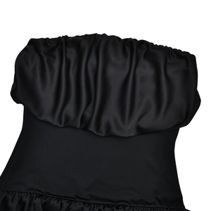 Detail of the pleated sweetheart neckline on this elegant black strapless dress