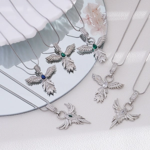 18K silver-plated sword phoenix wing necklace with zircon heart and snake bone chain