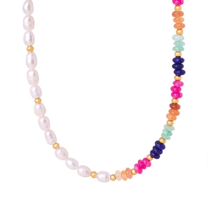 French style titanium steel necklace with colorful abacus beads and freshwater pearls