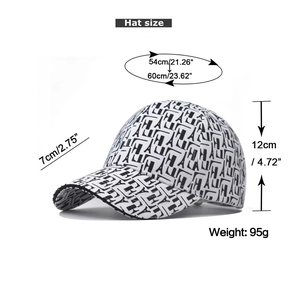 Size guide for houndstooth baseball cap showing 54-60cm head circumference and 7cm brim