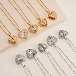 Heart Locket Necklace Copper Cubic Zirconia Micro Pave Openable Wings Pendant Elegant Luxury Jewelry For Women