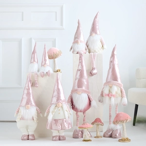 Pink Christmas Gnome Decoration Metallic Plush Faceless Doll Nordic Figurine For Home Holiday Ornament
