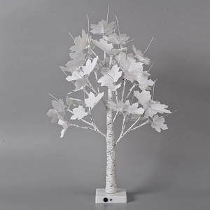 Detail of white maple leaf tree lamp featuring birch texture trunk and rectangular power base