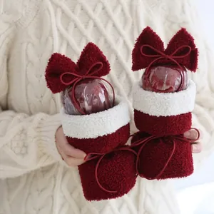 Christmas Gift Wrapping Fabric Lamb Wool Velvet Knitted Plaid Cloth For DIY Bouquet Handmade Decorative Material