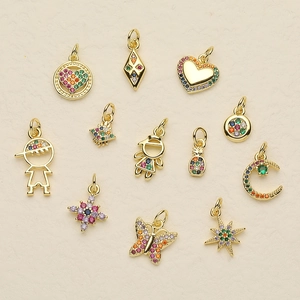 Gold Plated Copper Charms With Colorful Zircon Cute Heart Pineapple Butterfly Star DIY Jewelry Making Accessories