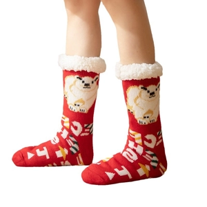 Chaussettes de Noël hiver avec motif ours polaire et revers pelucheux pour la maison