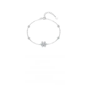 Close-up of S925 sterling silver flower bracelet showing the 925 hallmark and cubic zirconia