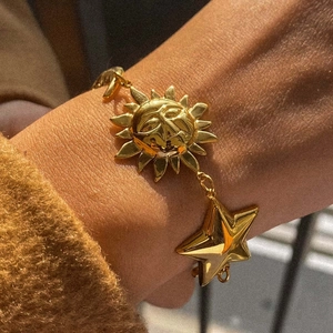 Bracciale E Collana Con Ciondoli Celesti Sole Luna Stella In Acciaio Inossidabile Placcato Oro Argento Gioielli Per Donna
