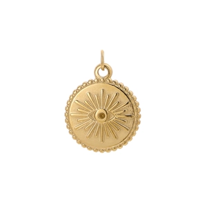 Ciondolo in oro 14K con malocchio e raggi solari per creazione di gioielli artigianali