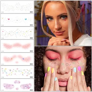 Cute heart and star face tattoo stickers set for creative makeup and blush decoration