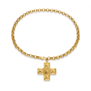 Retro 18k gold plated chunky chain necklace with cross pendant on white background