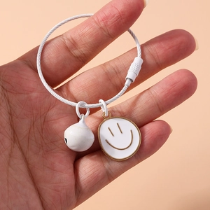Creative white smiley face keychain with bell on durable steel wire ring accessory