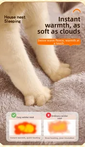 Close-up of soft plush cat bed material showing high-density long-pile fabric texture