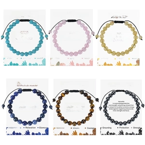 Beaded Bracelet Natural Stone Handmade Adjustable Woven Cord Healing Crystal Agate Jewelry Unisex Anxiety Relief Gift Card