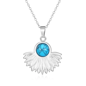 Silver fish tail heart necklace with turquoise stone and fan pendant on silver chain