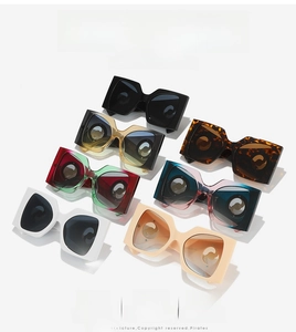 Detail of square oversized sunglasses frames in various stylish colors and textures