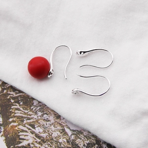S925 sterling silver earring hooks with red matte beads and engraved S925 hallmarks