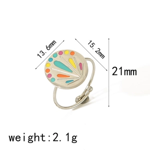 Bohemian adjustable stainless steel ring with colorful enamel patterns and size specs