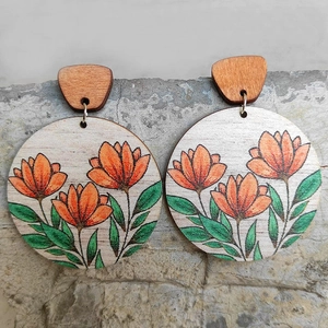 Boucles D'oreilles Rondes En Bois À Motifs Floraux Avec Tige En Acier Inoxydable Bijoux Bohèmes Pour Femmes