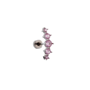 Titanium steel stud earring featuring five curved pink zircons on a white background