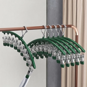 Dark green stainless steel sock drying rack with 10 anti-slip clips for laundry