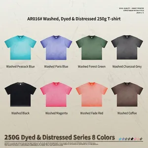 Set of 8 vintage washed heavyweight 250g cotton t-shirts in multiple retro colors