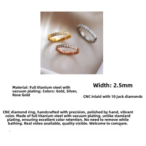 Detail of 2.5mm titanium steel rings featuring 10 CNC-set crystals in gold, silver, rose gold